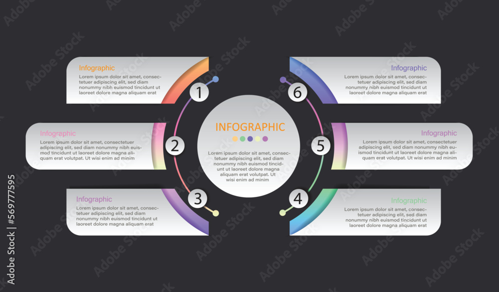 Poster vector infographics are used for presenting or showing work sequences in a simple way. there are 6 s