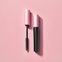 Obraz premium simple pink mascara n a pink flat Background, clean and minimalist generative ai