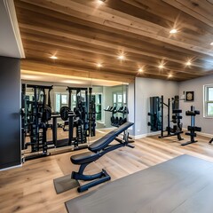 Fototapeta na wymiar A chic and functional home gym with wall mirrors2_SwinIRGenerative AI
