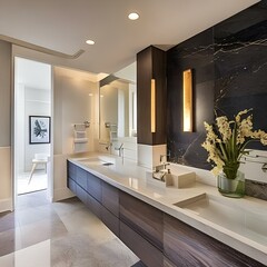 A chic and glamourous master bathroom with a spa tub1_SwinIRGenerative AI