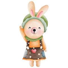 Watercolor Easter Rabbit Animal Farmer, Easter Elements, Easter farm concept