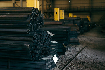 Metal products on the background of the warehouse
