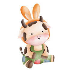 Watercolor Easter Rabbit Animal Farmer, Easter Elements, Easter farm concept