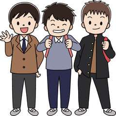 制服を着た学生の子供達　男の子　線あり