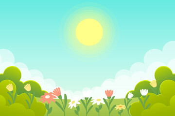 gradient spring landscape background illustration with flowers