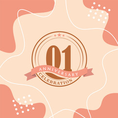 01st anniversary celebration logo vector design with brown color background and brown color later abstract design
