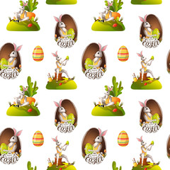 Seamless pattern with Easter bunny and colored eggs for Easter. Perfect for product design, wallpaper, scrapbooking, textile, wrapping paper.