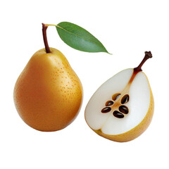 pear and half pear slice isolated on transparent background cutout