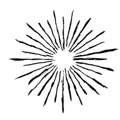 Sunburst doodle line art. Sunburst explosion of rays, sunbeam sunburst icon with circle explosion. Royalty high-quality free stock photo Retro sketch radial rays isolated on white background