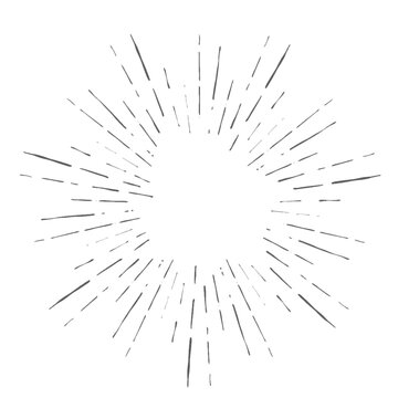 Sunburst doodle line art. Sunburst explosion of rays, sunbeam sunburst icon with circle explosion. Royalty high-quality free stock photo Retro sketch radial rays isolated on white background