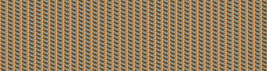 Digital art of endless balconies of an apartment in the afternoon. Skyscraper with fake repeating...