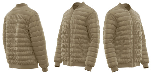 Fototapeta na wymiar Bomber jacket puffer. Full zipper with two side pockets, varsity jacket, Olive