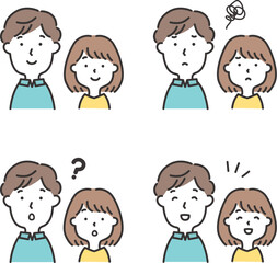 若い夫婦のイラスト　表情セット