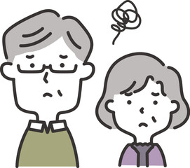 悩んでいる高齢夫婦のイラスト