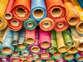 Rolls Of Silk Fabric