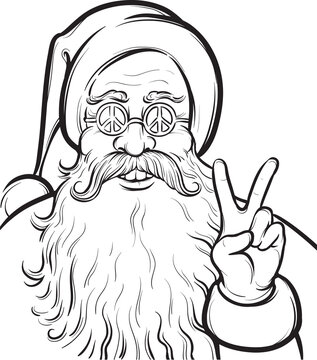 Christmas Hippie coloring page with Santa Claus - PNG image with transparent background