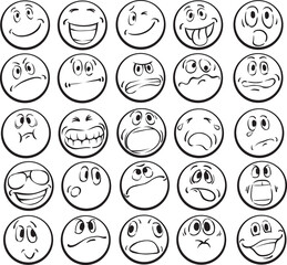 Coloring book of emotional faces - PNG image with transparent background