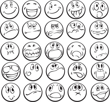 Coloring book of emotional faces - PNG image with transparent background