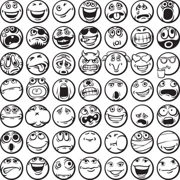 Coloring book of happy faces - PNG image with transparent background