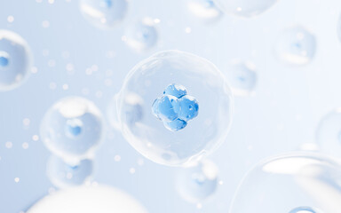 Transparent cell with biotechnology and cosmetic concept, 3d rendering.