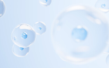 Transparent cell with biotechnology and cosmetic concept, 3d rendering.