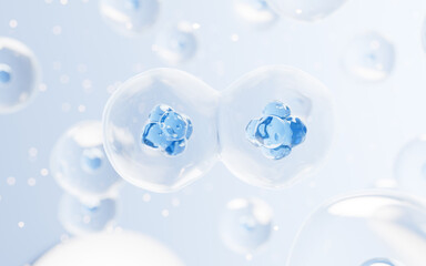 Transparent cell with biotechnology and cosmetic concept, 3d rendering.