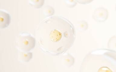 Transparent cell with biotechnology and cosmetic concept, 3d rendering.