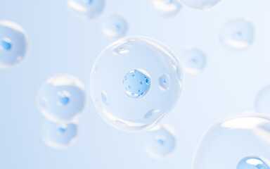 Transparent cell with biotechnology and cosmetic concept, 3d rendering. - obrazy, fototapety, plakaty