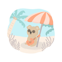 Lovely Koala playing guitar under umbrella on the beach