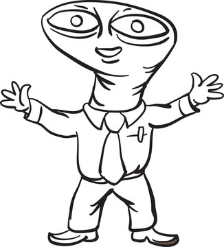 whiteboard drawing alien businessman - PNG image with transparent background