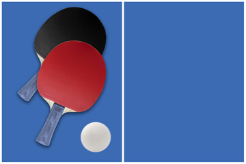 World Table Tennis, tennis table and two table tennis rackets top view