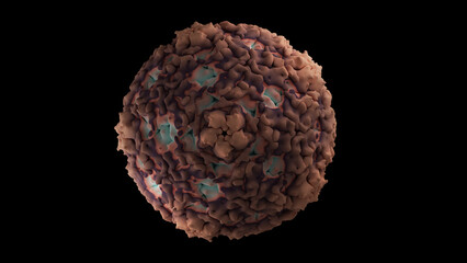 Enterovirus D68 crystal structure complex, human virus. Medical illustration. Possibly plays a role in causing acute flaccid myelitis AFM. Black background isolated EV-D68.