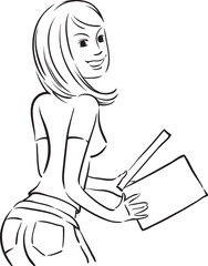 whiteboard drawing blond girl with clapboard - PNG image with transparent background