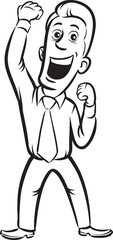 whiteboard drawing businessman cheering - PNG image with transparent background