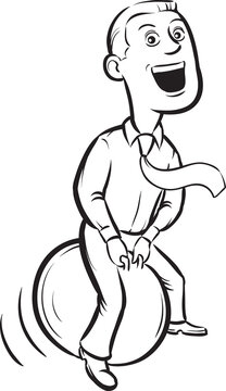 whiteboard drawing businessman bouncing on space hopper - PNG image with transparent background