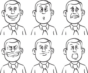 whiteboard drawing businessman many faces emotions - PNG image with transparent background