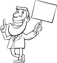whiteboard drawing businessman with sign speaking - PNG image with transparent background