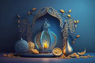 Ramadan kareem Celebrations Illustration 3D Render with soft Blue Color design