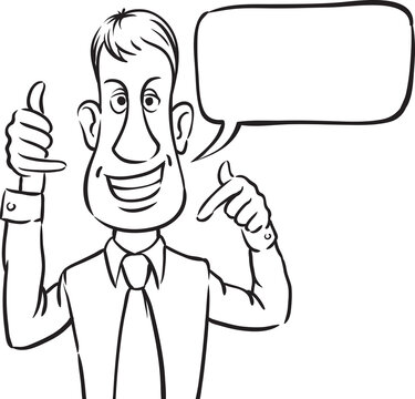 whiteboard drawing businessman with speech bubble showing call me sign - PNG image with transparent background