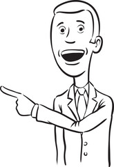whiteboard drawing caricature businessman pointing and speaking - PNG image with transparent background