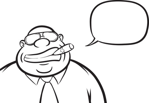 whiteboard drawing cartoon cheerful boss with speech bubble - PNG image with transparent background