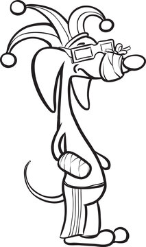whiteboard drawing cartoon dog character in clown hat - PNG image with transparent background