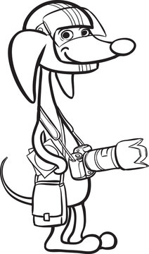 whiteboard drawing cartoon dog character in helmet with photo camera - PNG image with transparent background