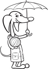 whiteboard drawing cartoon dog character with umbrella and watermelon - PNG image with transparent background