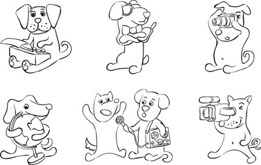 whiteboard drawing cartoon dogs characters - PNG image with transparent background