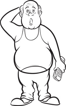 whiteboard drawing cartoon lazy fat man - PNG image with transparent background