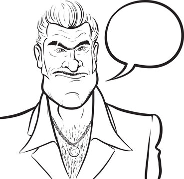 whiteboard drawing cartoon mafia man with speech bubble - PNG image with transparent background