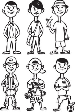 whiteboard drawing cartoon man figures in various leisure activities - PNG image with transparent background