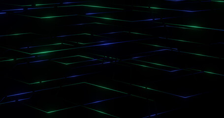 Render with green and blue lines on black with highlights