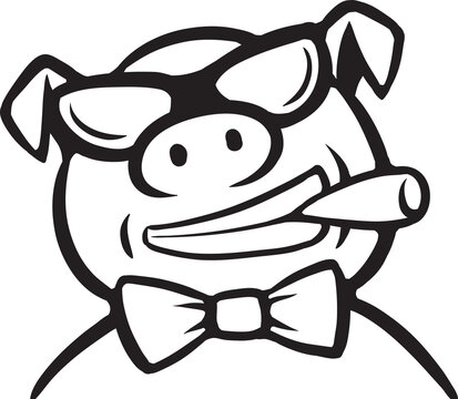 whiteboard drawing cartoon pig boss with cigar - PNG image with transparent background
